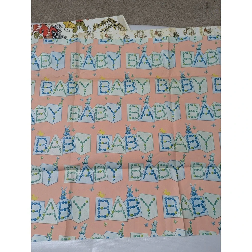 New and Used‎ Vintage Gift Paper 60s 70s Prints Baby Shower Kids Weddings Lot